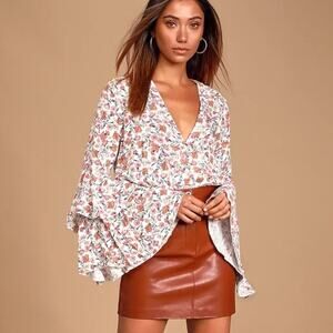 Free People White Floral She's Dainty Bodysuit